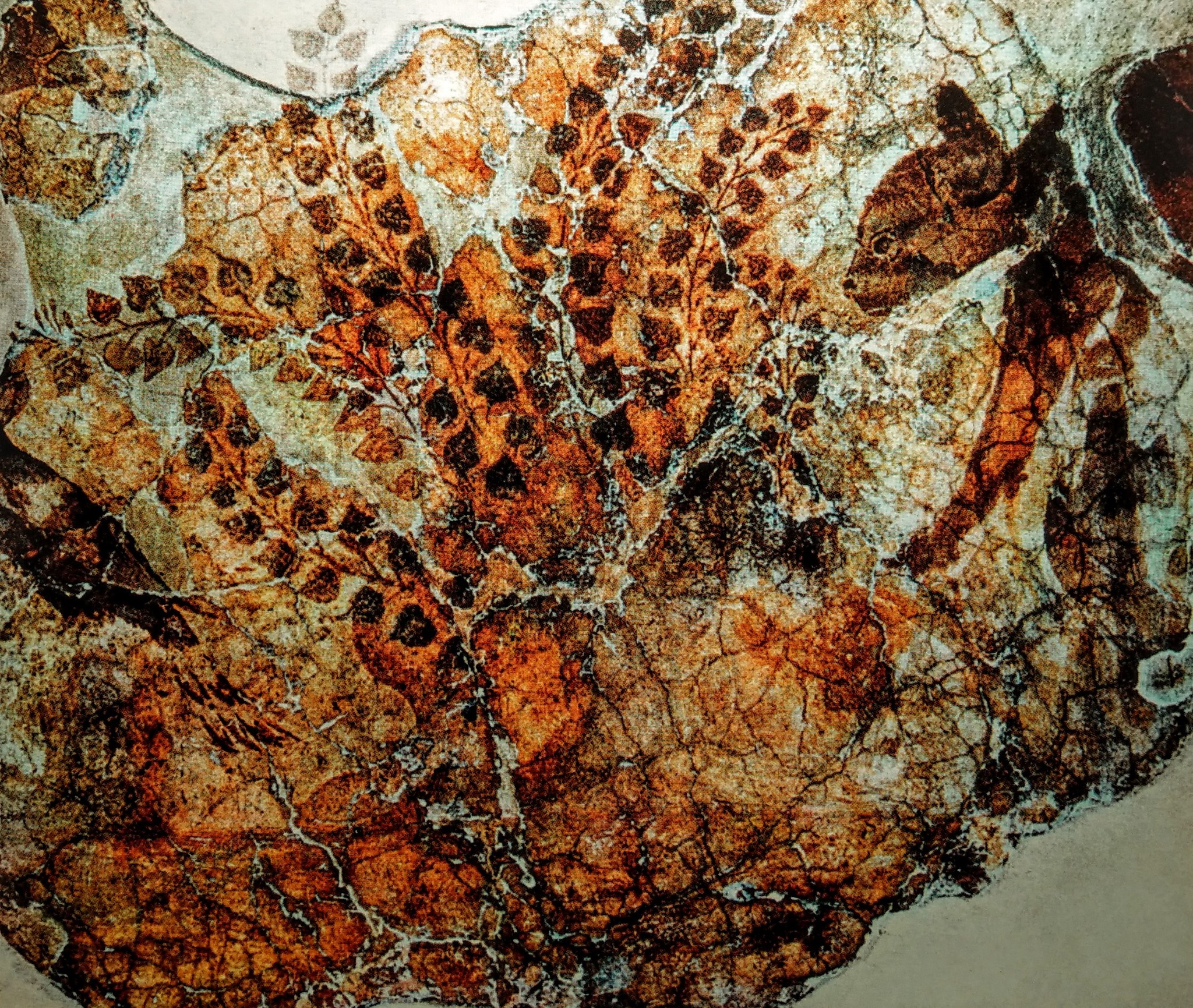 Fragment of a Minoan fresco from Hagia Triada showing a wild cat or lynx hunting birds