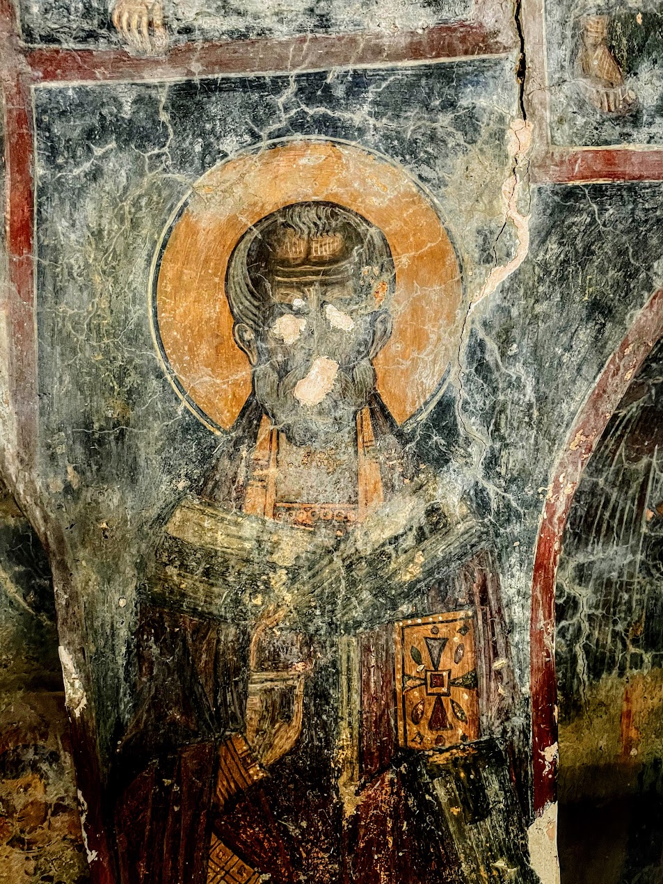 Church hierarch, fresco, church of the Archangel Michael, Kavallariana, Crete, 14th c. Church hierarch, fresco, church of the Archangel Michael, Kavallariana, Crete, 14th c.