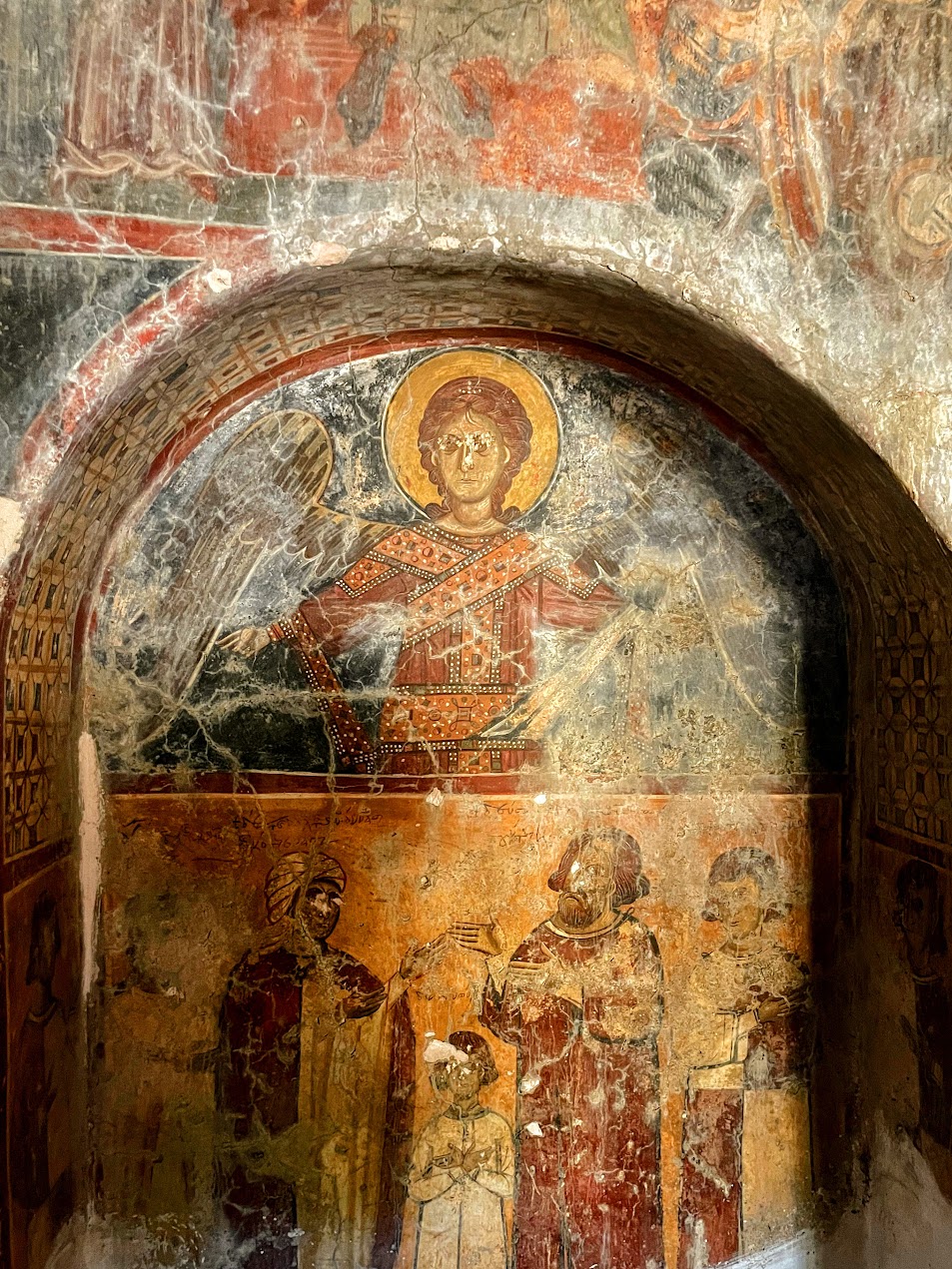 Archangel Michael, fresco, church at Kavallariana, Crete, 14th c. Archangel Michael, fresco, church at Kavallariana, Crete, 14th c.