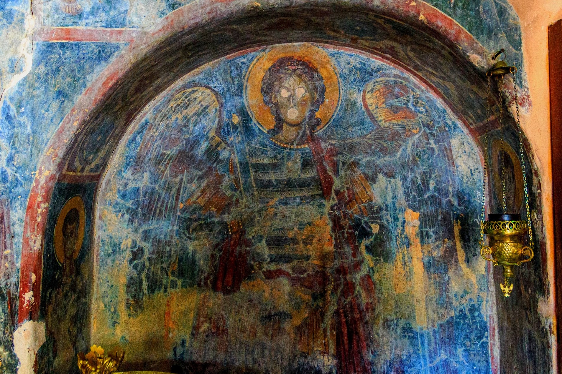 Donor scene, church of the Archangel Michael, Kavallariana, Crete, 14th c. Donor scene, church of the Archangel Michael, Kavallariana, Crete, 14th c.